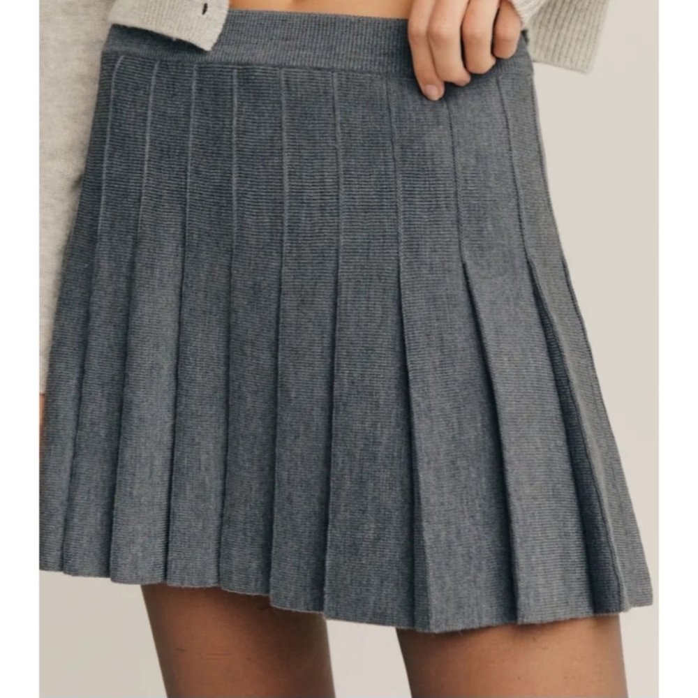 Reformation Mina Regenerative Merino Pleated Skirt Grey - Size XS